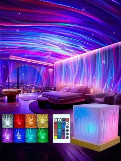 16-Color Gradient Flame Water Lamp - Wave Mood Light, Touch Control Switch, Remote Control, USB Powered, LED Night Light, Suitable For Living Room, Dining Room, Bedroom Decor, Great For Dates, Holidays, Parties Requiring Romantic & Dreamy Ambiance | SHEIN