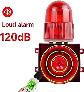 Customizable Industrial Alarm Siren, LED Strobe Flashing Emergency Warning Light + 120dB Loud Horn Siren for Crane, Forklift Truck, Building Sites Safety Outdoor Indoor YS-01 Series