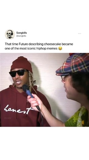 Songkills | music on Instagram: "The “Sensational” meme with Future was one of the most unexpected viral moments in hip hop came when Future described his love for cheesecake during an interview. The way he explained it with passion and total seriousness turned into an instant meme. Fans clipped it, shared it and soon it was everywhere. What started as a simple story about dessert ended up being one of Future’s most iconic meme-worthy moments 🔥😂 Follow @songkills for more! ǳ