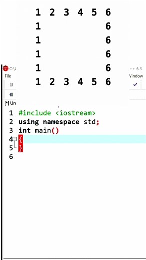 C++ Number Border Pattern | Size = 6 Pattern Program 🔥💻
