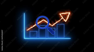 An magnifying glass is looking to diagram chart with arrow. Concept for business looking for solution and idea to make business success and growth up. Able use graphic isolated on transparent backgrou