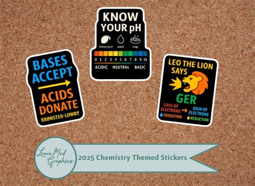 Chemistry Education Sticker Set – Ph Scale, Acid-base Theory, Oxidation & Reduction | Fun Science Classroom Decor - Etsy