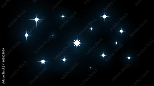 Twinkling white cartoon stars, twinkle sparkling stars shine animation black screen background with glitter sparkle effects, smooth blinking animations, and chroma key ready for festive holiday videos