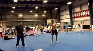 Steven Lopez warming up for his first match at the 2015 Pan American Games. | USA Taekwondo