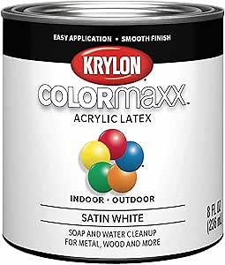 Krylon K05615007 COLORmaxx Acrylic Latex Brush On Paint for Indoor/Outdoor Use, ½ Pint, Satin White