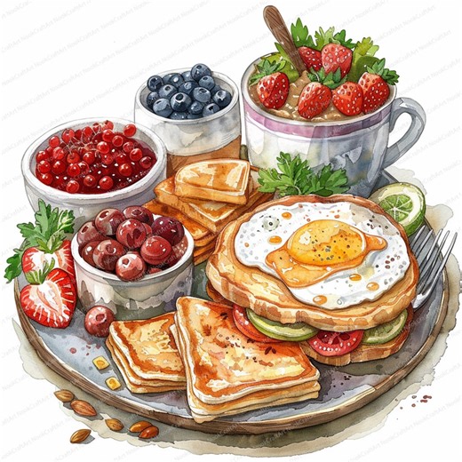 16 Brunch Breakfast Clipart Bundle | Printable Watercolor Clipart | High Quality Jpgs | Digital Download | Paper Craft | Junk Journals - Etsy