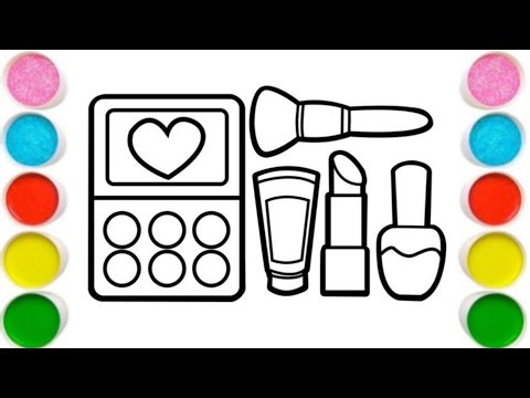 Easy Makeup Kit Drawing 💄✨ | Step by Step Lipstick, Brush & Nail Polish Art Tutorial
