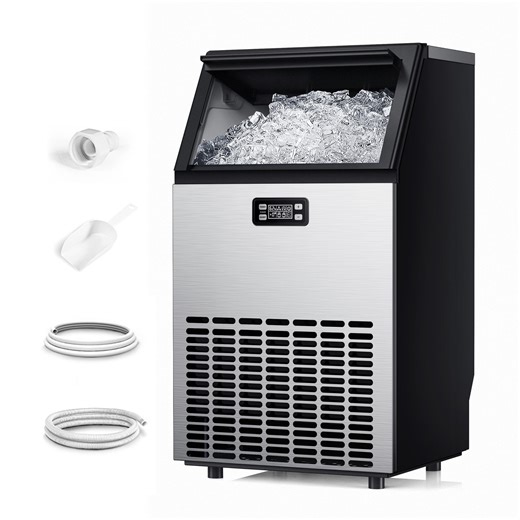 Simzlife 100 lbs./24H Commercial Freestanding/Built-in Ice Maker with 33 lb. Storage Bin in Silver, Stainless Steel