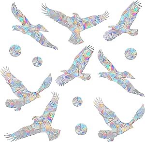 Window Clings for Birds - Anti-Collision Window Decals - Prismatic Non Adhesive Vinyl Rainbow Glass Stickers to Save Birds from Glass Strikes (Eagle-dots, 21 Pieces)