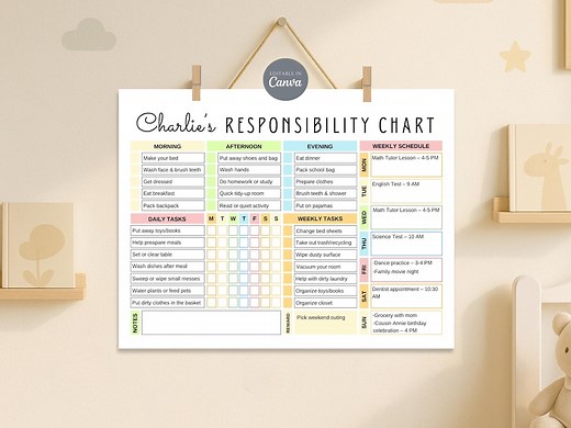 Editable Responsibility Chore Chart for Kids and Teens, Printable Kids Daily Routine, Kid Routine Weekly Schedule, Teens Daily Chore Chart - Etsy