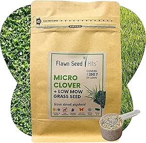 Flawn Seed Micro Clover Plus Mow Less Grass Seed, Low Maintenance, Lawn Alternative, Ground Cover, Kraft Zipper Pouch, with Scoop, Covers Up to 250 SqFt
