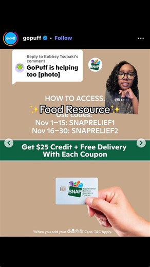 Replying to @Bubbsy Tsubaki Here’s another amazing food resource from @Gopuff ❤️ #foodassistance #foodresources #assistance #gopuff
