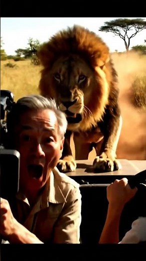 Angry Lion Attacks Safari Jeep — Tourists Scream in Terror! 🦁🚙 #animals #wildlife #lion
