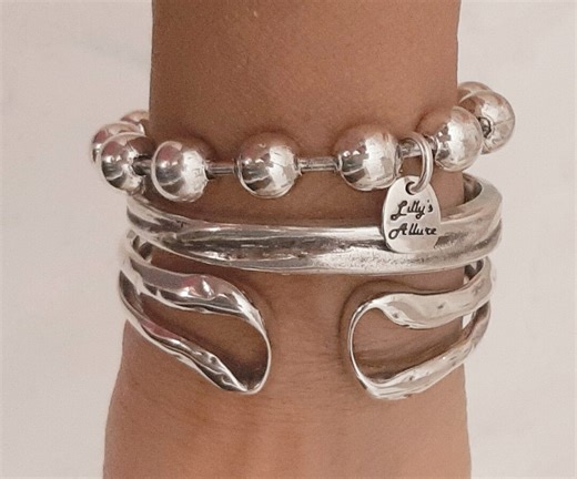 Stackable Sterling Silver Plated Bangle Bracelet Set: Adjustable Modern Cuff Design - Etsy Australia