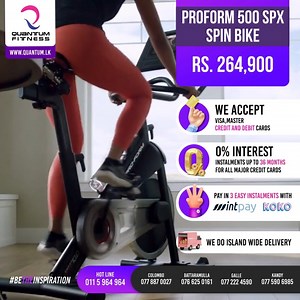 🚴‍♂️ Move with Ease, Train with Intensity! 🚴‍♀️ Say hello to the ProForm 500 SPX bike – your ultimate workout companion. Compact, convenient, and built to push your limits. With front-mounted transport wheels, shifting your gear has never been simpler. Elevate your fitness journey today! https://www.quantum.lk/product/proform-500-spx-spin-bike/ Your fitness journey starts here, with Quantum Fitness.​ ☎️ 011 5 964 964​ 🌐 www.quantum.lk​ 📍 Colombo | Kandy | Galle ​| Battaramulla​ 📞 Colombo - 