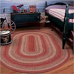 Homespice Apple Pie Oval Braided Rugs 4x6' - Red Jute Braided Area Rugs for Dining Room and Living Room, Reversible, No Shed Jute for Easy Maintenance