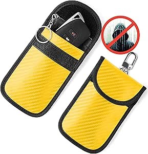 Upgraded Faraday Bag for Key Fob (2 Pack), Premium Faraday Key Fob Protector– Car RFID Signal Blocking, Car Security Protection, Anti-Theft Pouch, Anti-Hacking Case Blocker Yellow