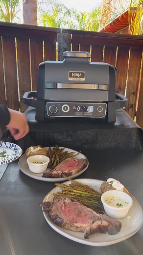 #sponsoredbyninja Made a smoked prime rib dinner on my new Ninja Woodfire Outdoor Grill. I was able to get the most delicious woodfire flavor in less time and with fewer pellets than other smokers. So easy and fun to use. Shop at @The Home Depot at the link in my bio. #ninjaoutdoors #ninjawoodfire @NinjaKitchen