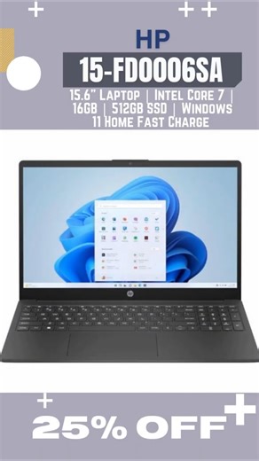 25% OFF! HP 15.6" Laptop | Intel Core 7 | 16GB | 512GB SSD | Windows 11 Home Fast Charge 15-fd0006sa