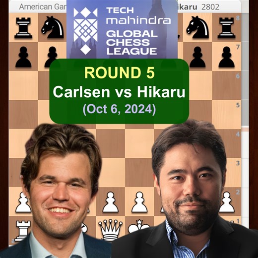 198K views · 1.9K reactions | Magnus Carlsen vs Hikaru Nakamura - Round 5 | Global Chess League 2024 | Chess GG | Facebook