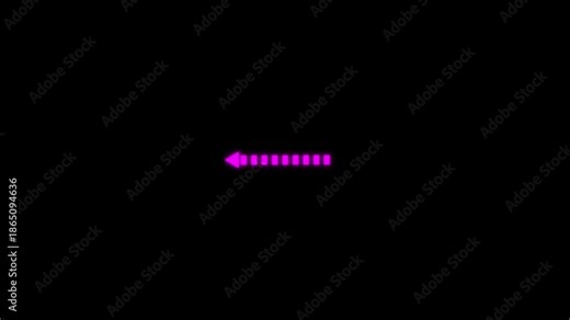 Magenta left colored indicator arrow symbol representing online download, data transfer, and digital file receiving in style arrow symbol suitable a modern technology interface on black background.