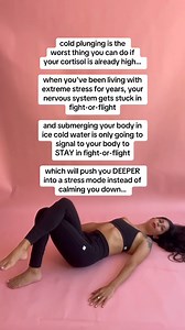 cold plunging is the worst thing you can do for your body if you’re already feeling stressed or overwhelmed 👇🏼 exposing an already stressed system to extreme cold exacerbates your body’s stress response, leading to more tension and anxiety 😮‍💨 the reason you do feel good after a cold plunge is because you body thinks you just survived a life or ⚰️ situation if you’re feeling overwhelmed, you may notice symptoms like: ✨ an inability to relax or calm down ✨ shallow, rapid breathing ✨ persisten