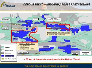 Midland Exploration Inc. Provides Exploration Update for Its Detour Quebec Gold Project in Partnership With Probe Metals