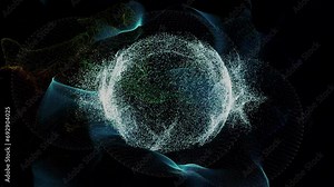 4K of Abstract digital circular dynamic wave. Technology smart wave. Seamless flow digital structure. Cyber technology wave of particles. Big data visualization. Dark with motion dots and lines.