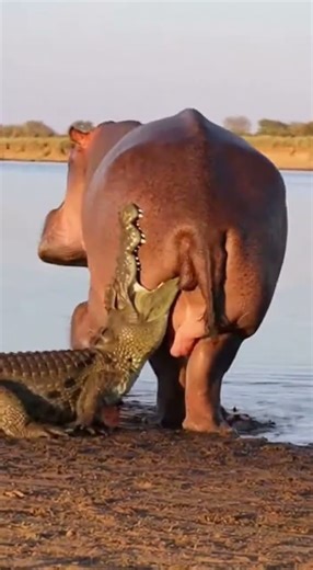Crocodile Bites Hippo… Instantly Regrets Everything! 🤣🦛🐊 #wildlife #animals #reaction #funny