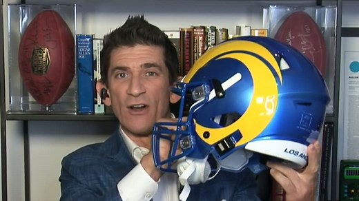 Andrew Siciliano tries on Rams' new helmet 