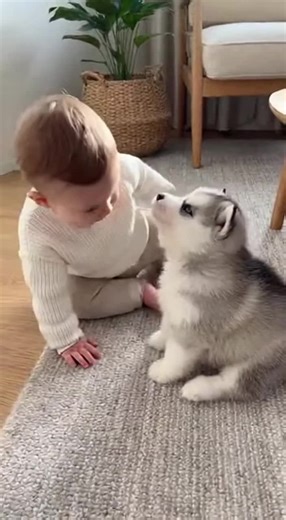 Baby’s First Puppy Hug 🐶❤️ | Pure Love Moment #BabyAndPuppy #HuskyLove #PureJoy #WholesomeMoment #RealLife