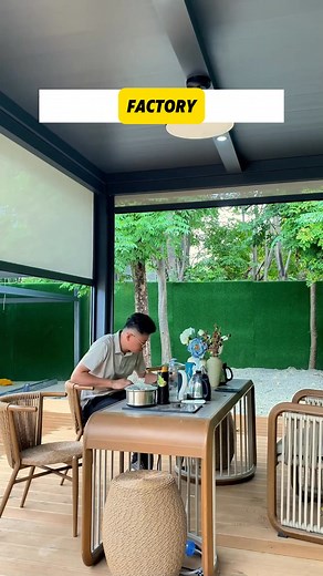 "Host Like Royalty 👑 | Automatic Pergolas That Impress Your Guests. 🍸✨" **标签** #EntertainInStyle #HighEndHome #SmartMansions #OutdoorGoals #LuxuryHosting | Gibson John