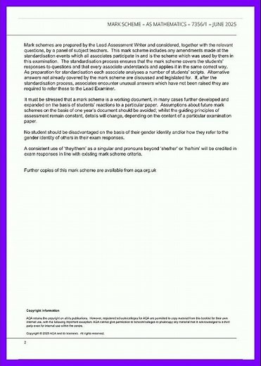 2025 aqa as level mathematics paper 1 mark scheme SCANNED video