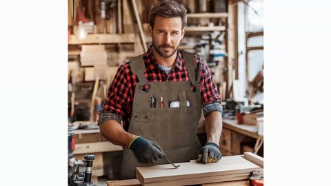 AOLEBA Woodworking Apron for Men,Heavy Duty Waxed Canvas Work Tool Apron with 12 Tool Pockets for Workshop, Mechanic, Carpenter, Blacksmith, Mens Aprons Gifts for Dad Father Men (Dark Brown)