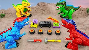 T-Rex Dinosaurs help construction vehicles and assemble car toy | Kids Toy TV