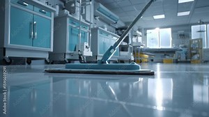 Clean Lab Reflection: A detailed perspective captures the gleam of a pristine lab, with a mop head in the foreground reflecting the sterile environment of scientific exploration. Stock Video