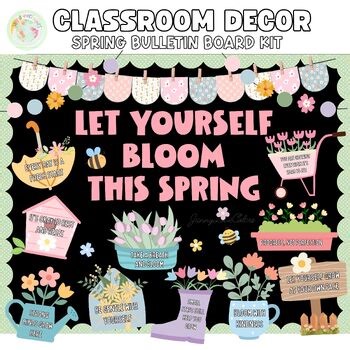 Spring Classroom Bulletin Board ideas Growth Mindset Mental Health Door Decor