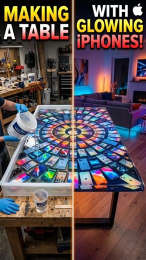 Epoxy Table with Glowing iPhones Inside Amazing DIY #epoxytable #resinart #diytable #satisfying
