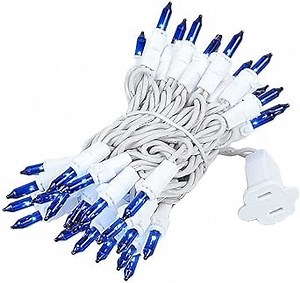 Novelty Lights 11 Feet 50 Bulb Incandescent Mini Light String, Blue with 2.5-Inch Spacing on White Wire, UL Listed Commercial Grade Indoor/Outdoor Mini Lights, Connectable End-to-End