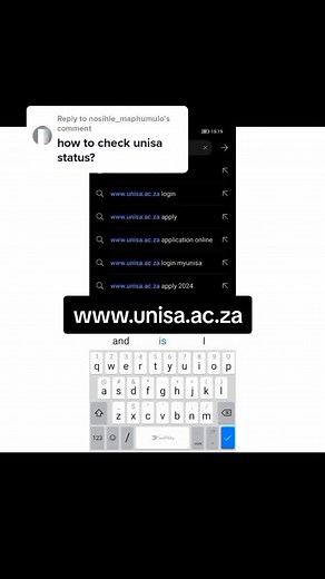Reply to @nosihle_maphumulo how to check unisa Status. #ApplyWithUs #cicilentombi #waltersisuluuniversity #durbanuniversityoftechnology #ukznstudents #mpumalangatiktoker #tvetcolleges #tshwaneuniversityoftechnology #unisastudents #cputstudent #unisastudents