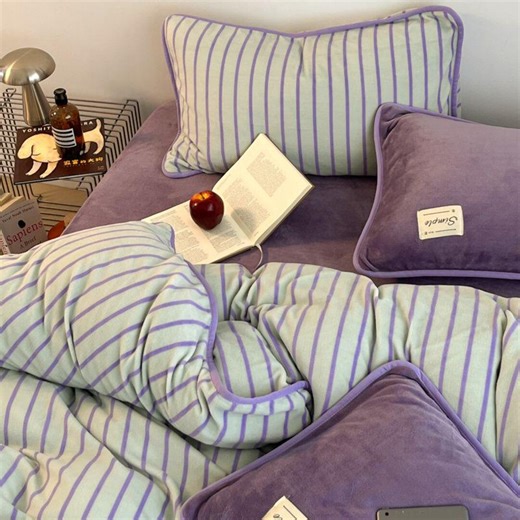 Striped Lavender Comforter Set With Pillows for Bedroom Decor - Etsy