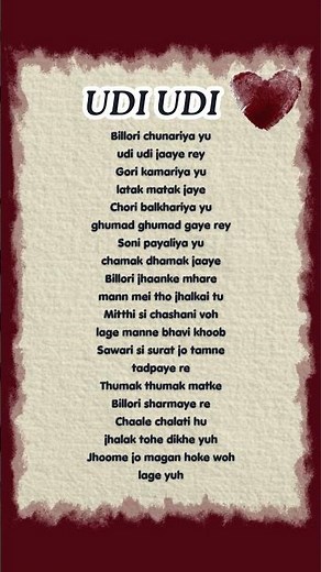 Udi Udi Lyrics | Full Song Lyrics | Romantic Hindi Song | Trending Love Song 2026 ❤️