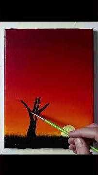 Easy Sunset for Beginners | Acrylic Painting Tutorial #shortsvideo #sunsetpainting #painting