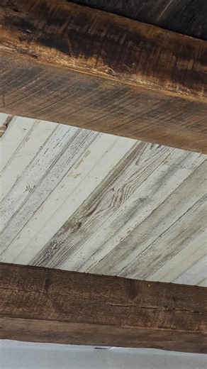 Barnwood boxbeams, look and feel like a solid beam, without the extra weight ... #farmhousestyle #farmhouse #farmhousekitchen #boxbeams #barnwood #mountainhome #lakehome | Christopher Borneman