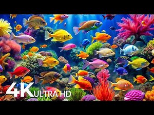 DREAM AQUARIUM 4K - Marine Life, Sea Animals and Coral Reef - Fish Tank Sounds for Deep Sleep #68