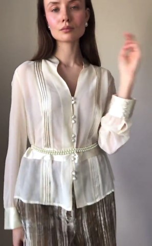 Light 100% Silk Blouse With a Beautiful Design, a Romantic Transparent Summer Shirt - Etsy UK