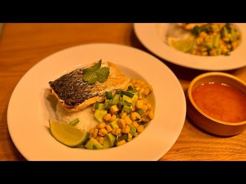 Live cooking— Salmon avocado and char corn salsa