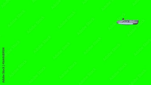 UFO spaceship flying saucer isolated on green screen background, 4k loop animation