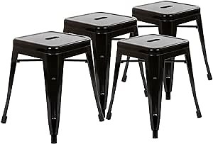 Flash Furniture Metal Dining Table Height Stool - Backless Black Kai Commercial Grade Stool - 18 Inch Stackable Dining Chair - Set of 4