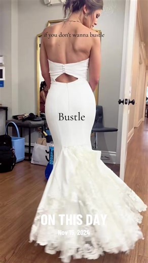 You for sure want a bustle of some sort if you have a train. Ribbons or numbered ties are make this process super easy and quick! #dressbustle #weddinggown #weddingdress #onthisday